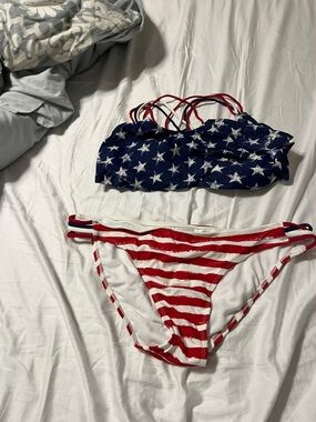 Xhilaration Navy Star & Red Stripe Two-Piece Bikini